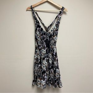 Free People Black Floral Mini Dress with Lavender and Cream Accents